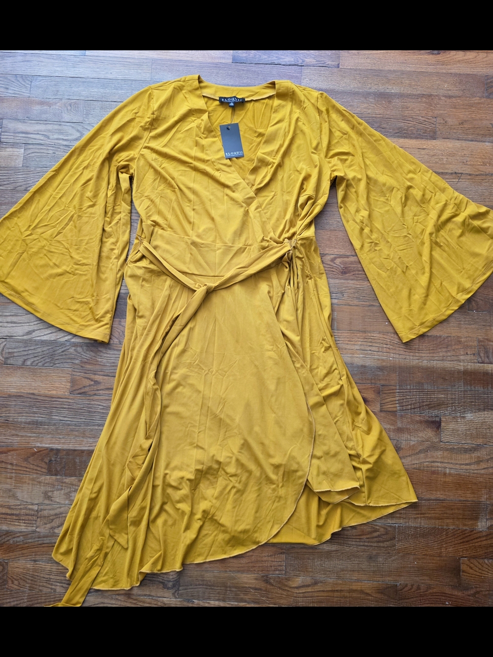 Eloquii Mustard Yellow Asymmetrical Wrap Dress